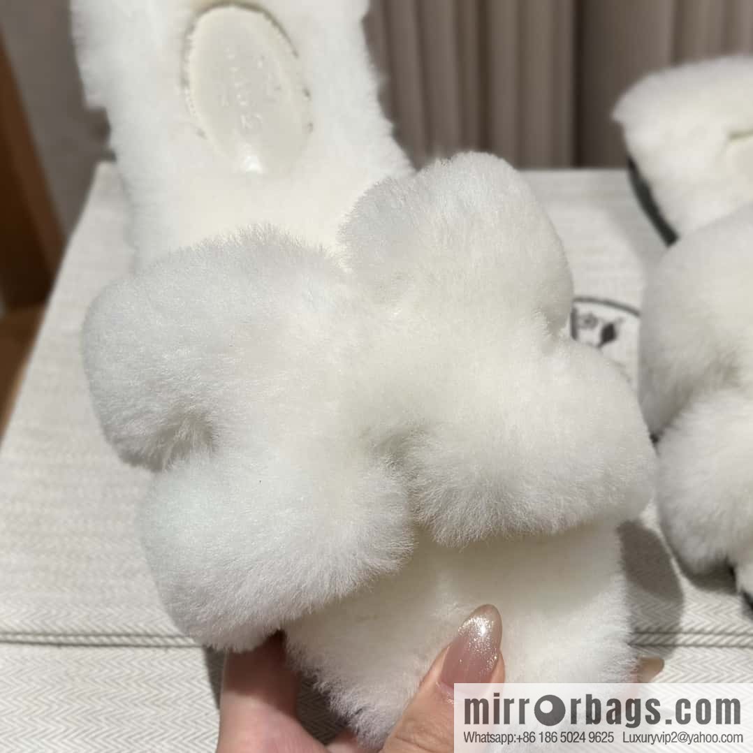 Hermès Mink Fur Slippers, White
