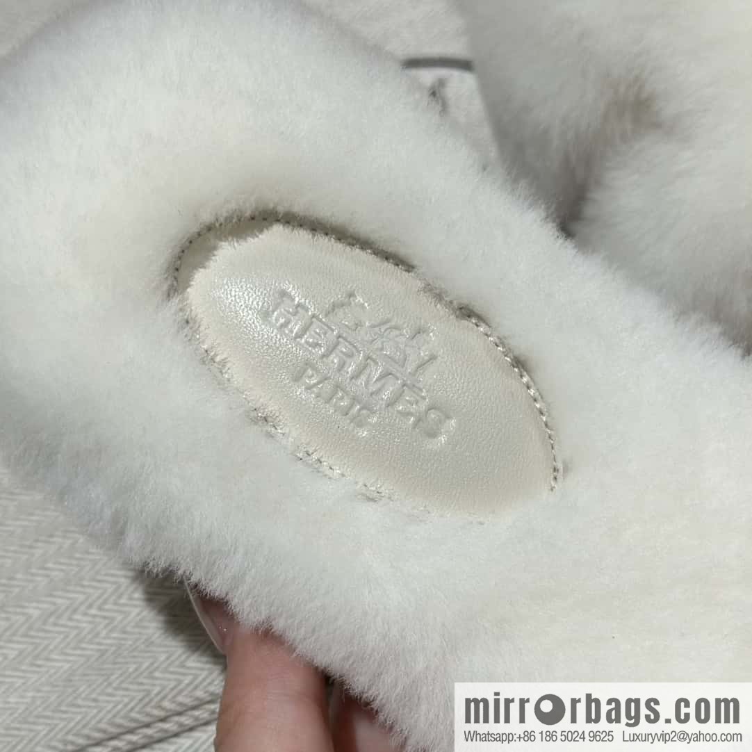 Hermès Mink Fur Slippers, White