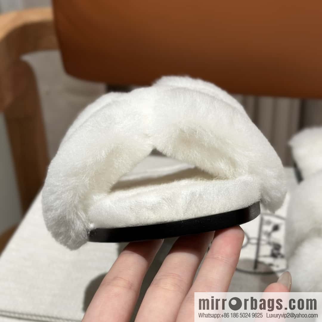 Hermès Mink Fur Slippers, White