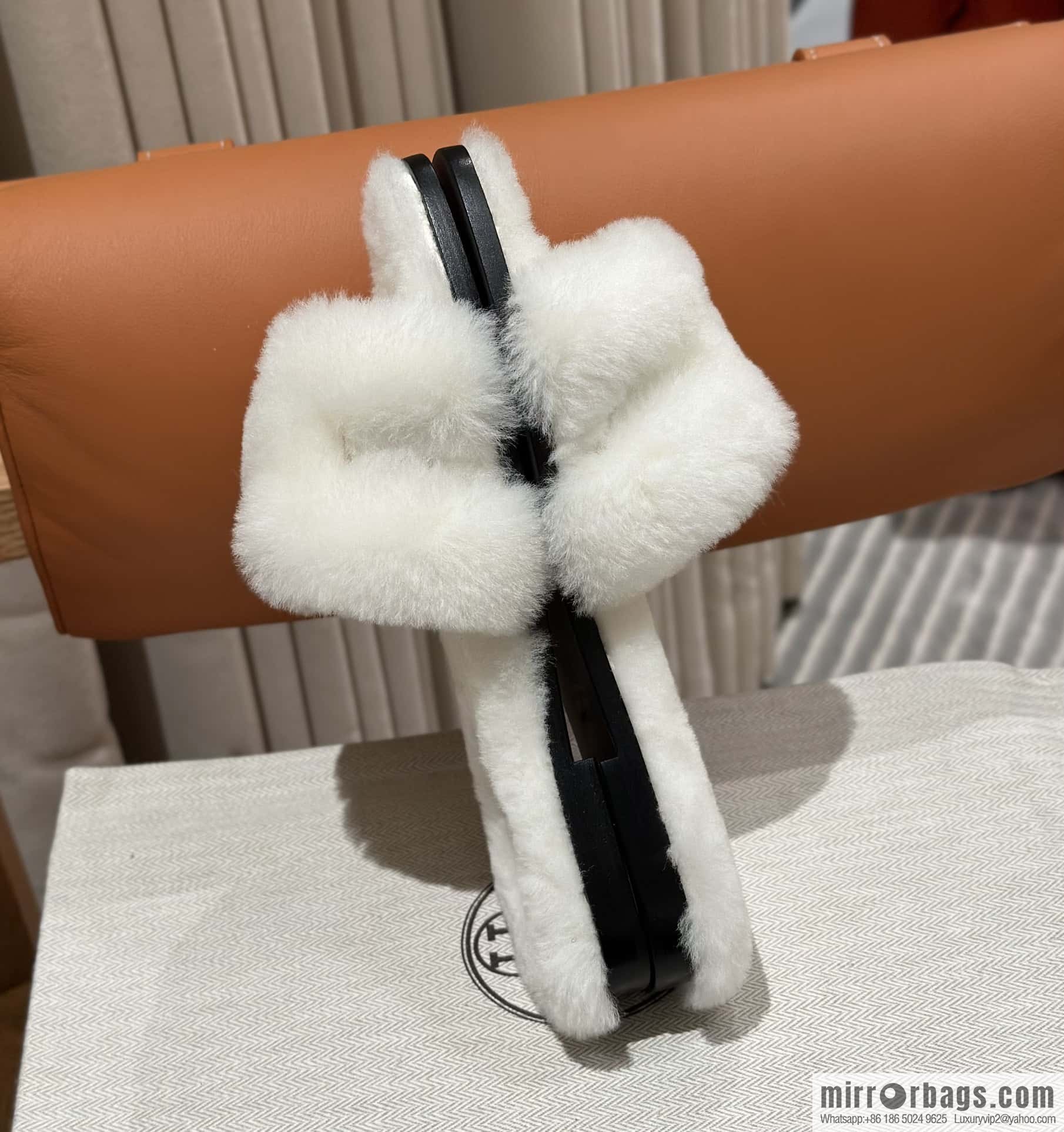 Hermès Mink Fur Slippers, White