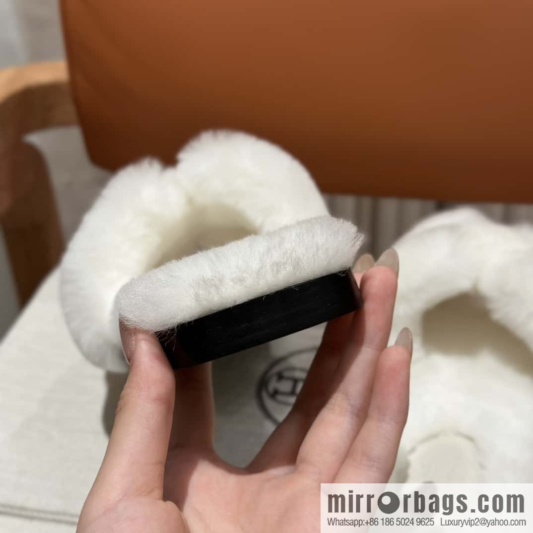 Hermès Mink Fur Slippers, White