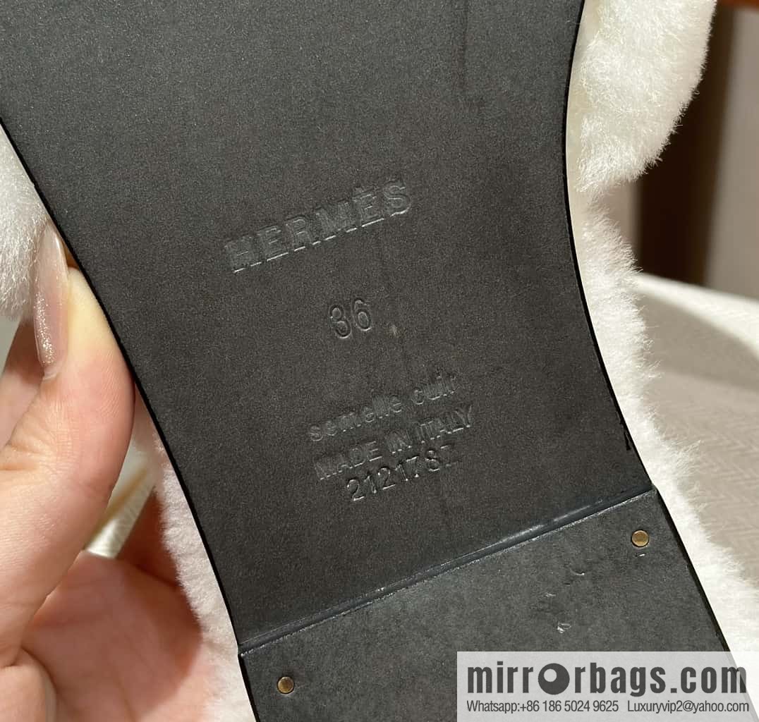 Hermès Mink Fur Slippers, White