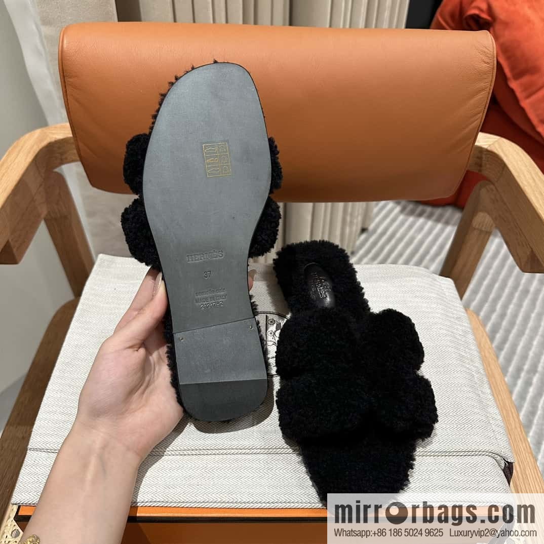 Hermès Mink Fur Slippers, Black