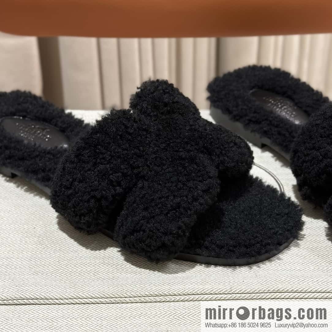 Hermès Mink Fur Slippers, Black