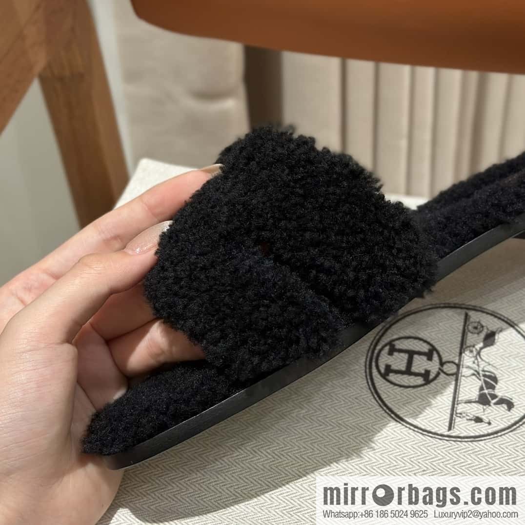 Hermès Mink Fur Slippers, Black