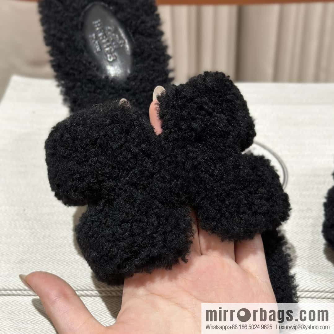 Hermès Mink Fur Slippers, Black