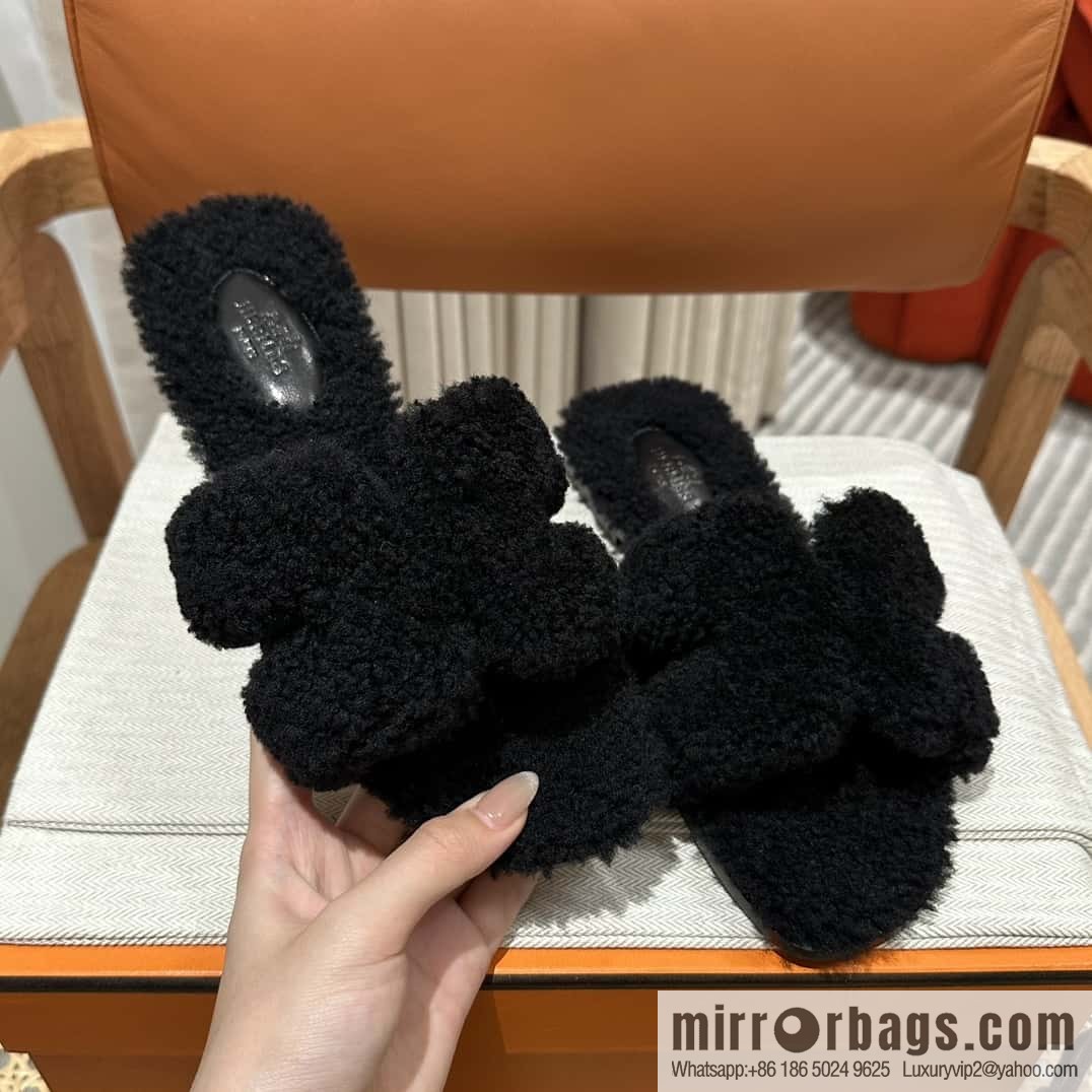 Hermès Mink Fur Slippers, Black
