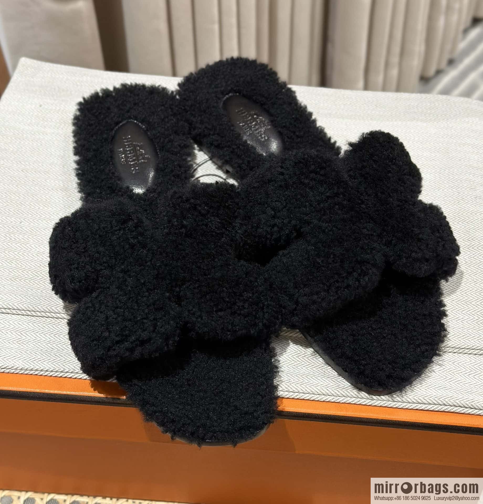 Hermès Mink Fur Slippers, Black