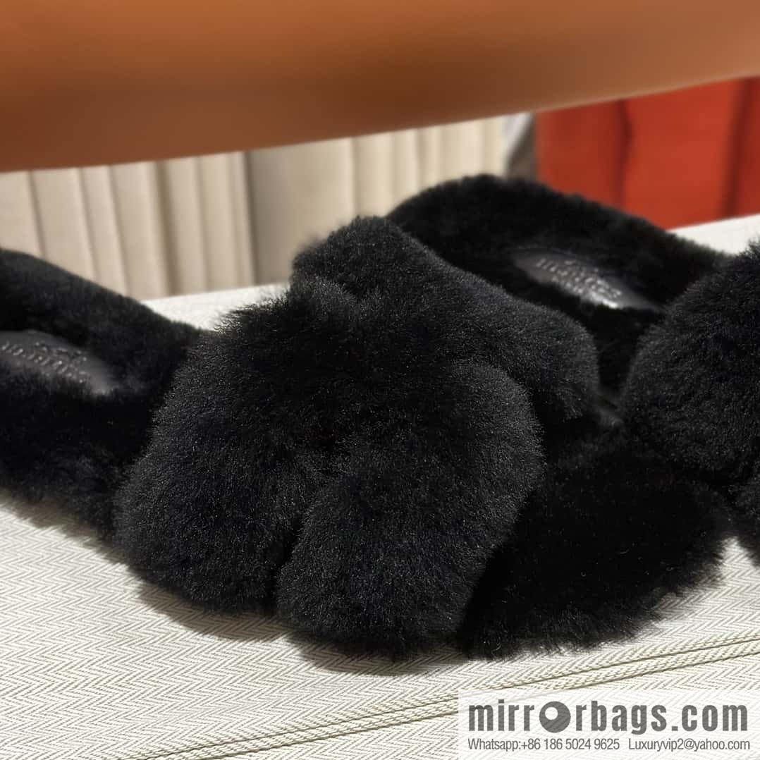Hermès Mink Fur Slippers, Black