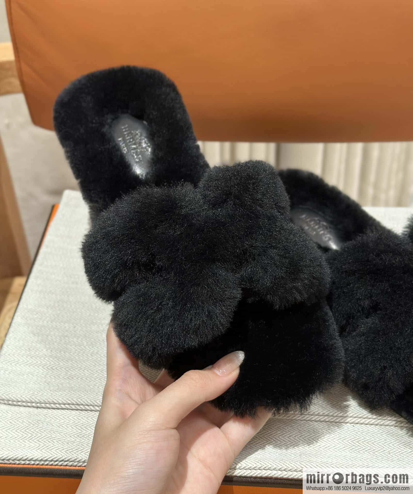 Hermès Mink Fur Slippers, Black