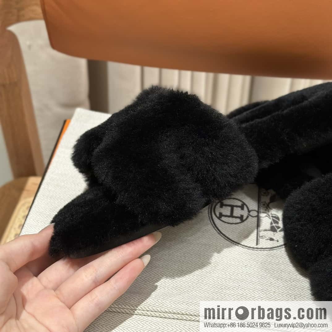 Hermès Mink Fur Slippers, Black