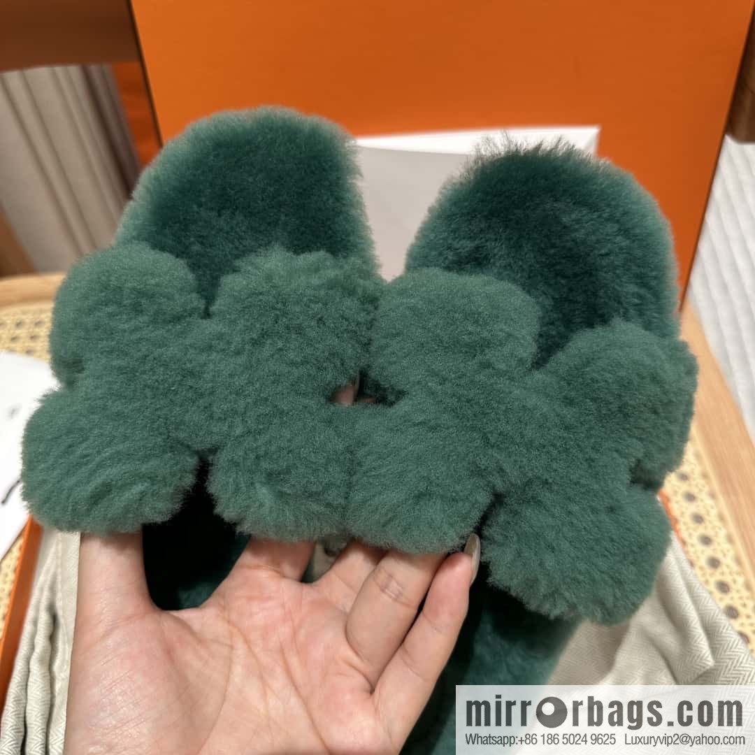 Hermès mink slippers, green