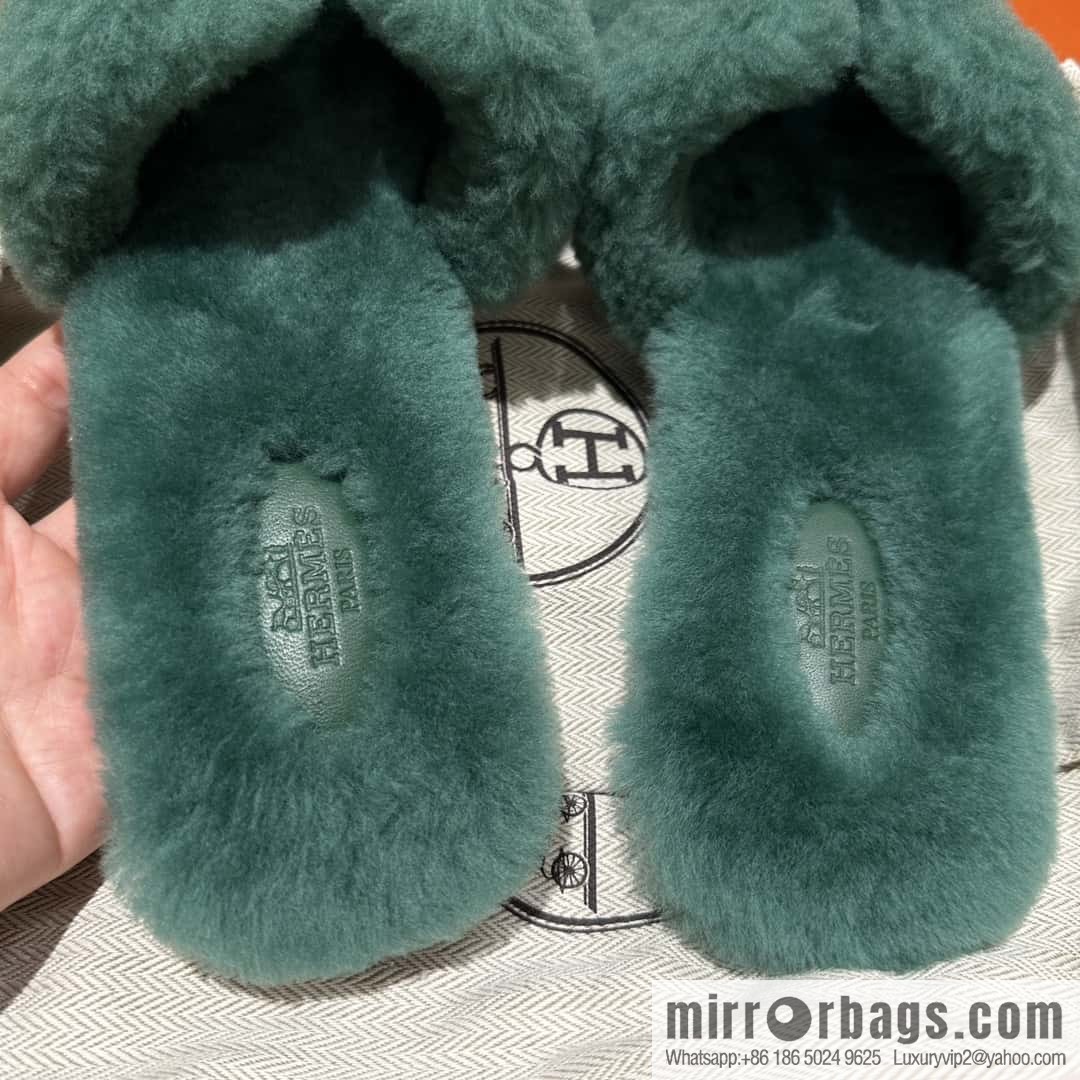 Hermès mink slippers, green