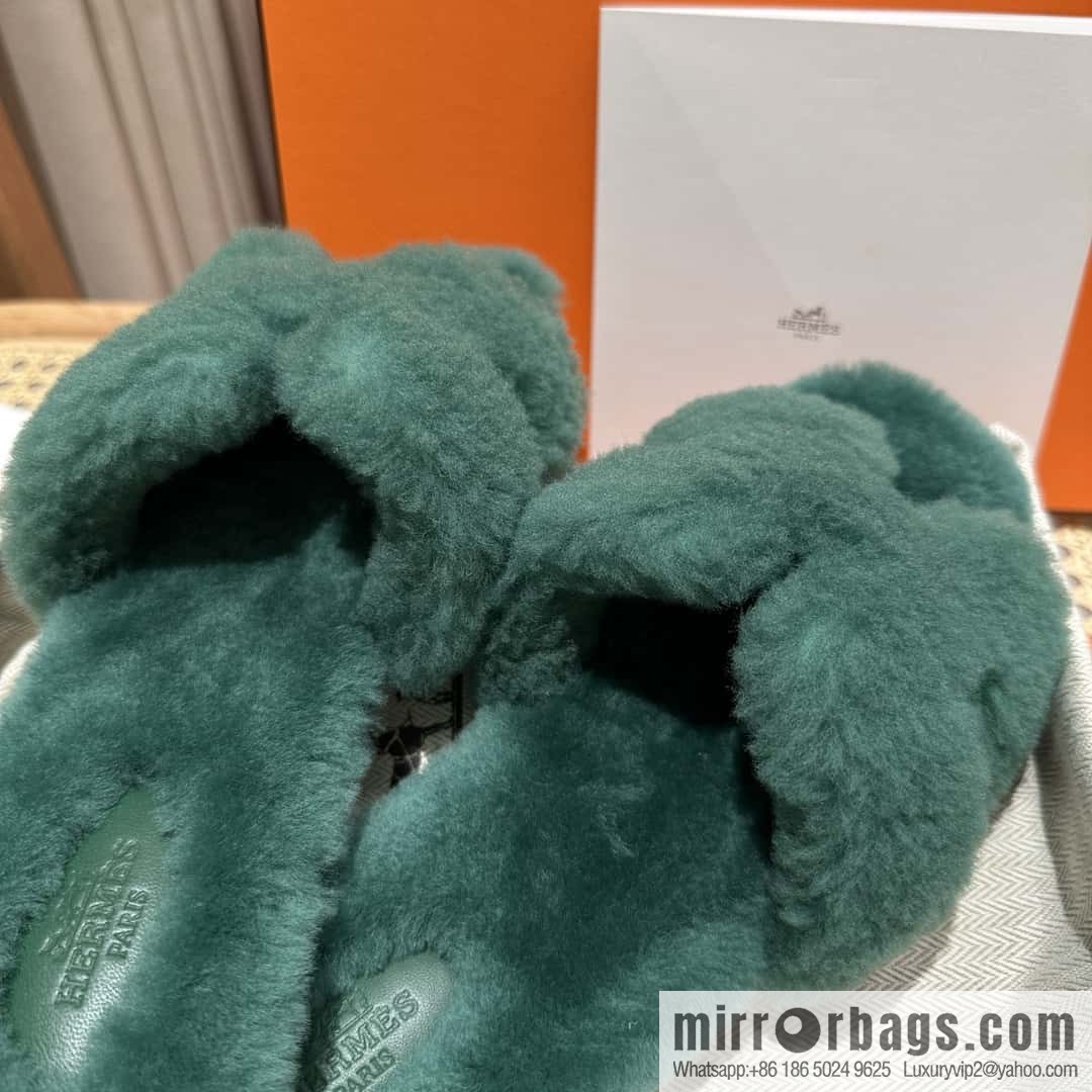 Hermès mink slippers, green