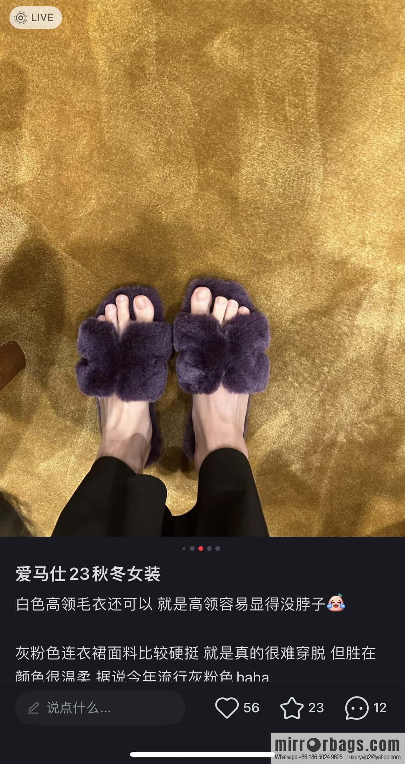 Hermès Mink Hair Slippers, Purple