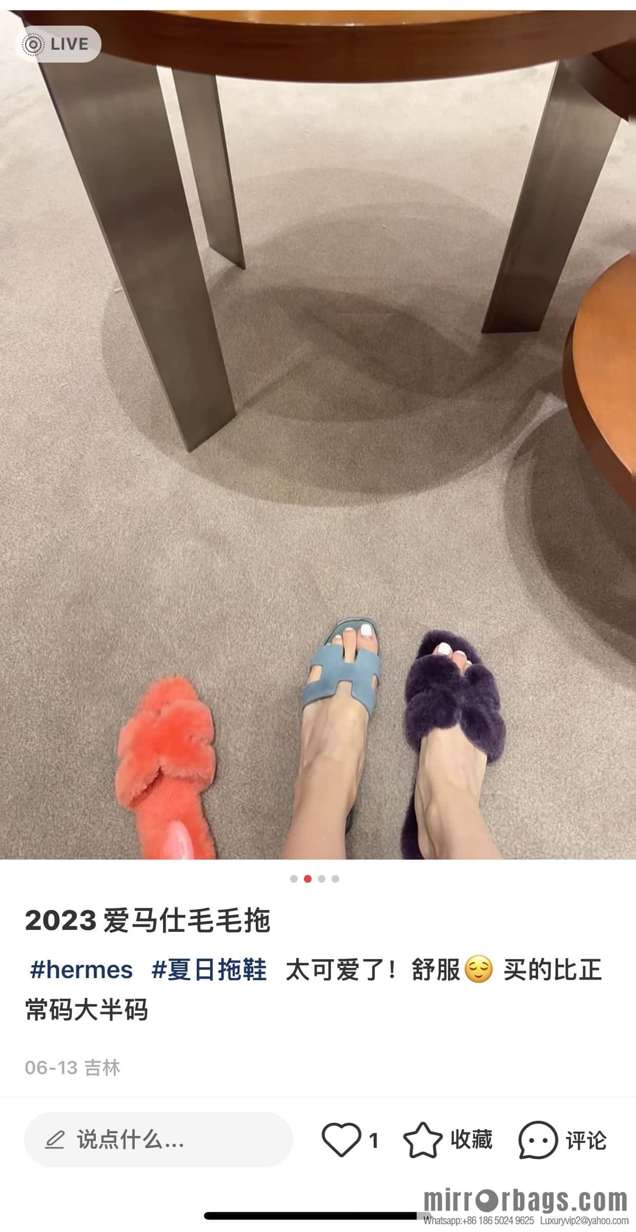Hermès Mink Hair Slippers, Purple