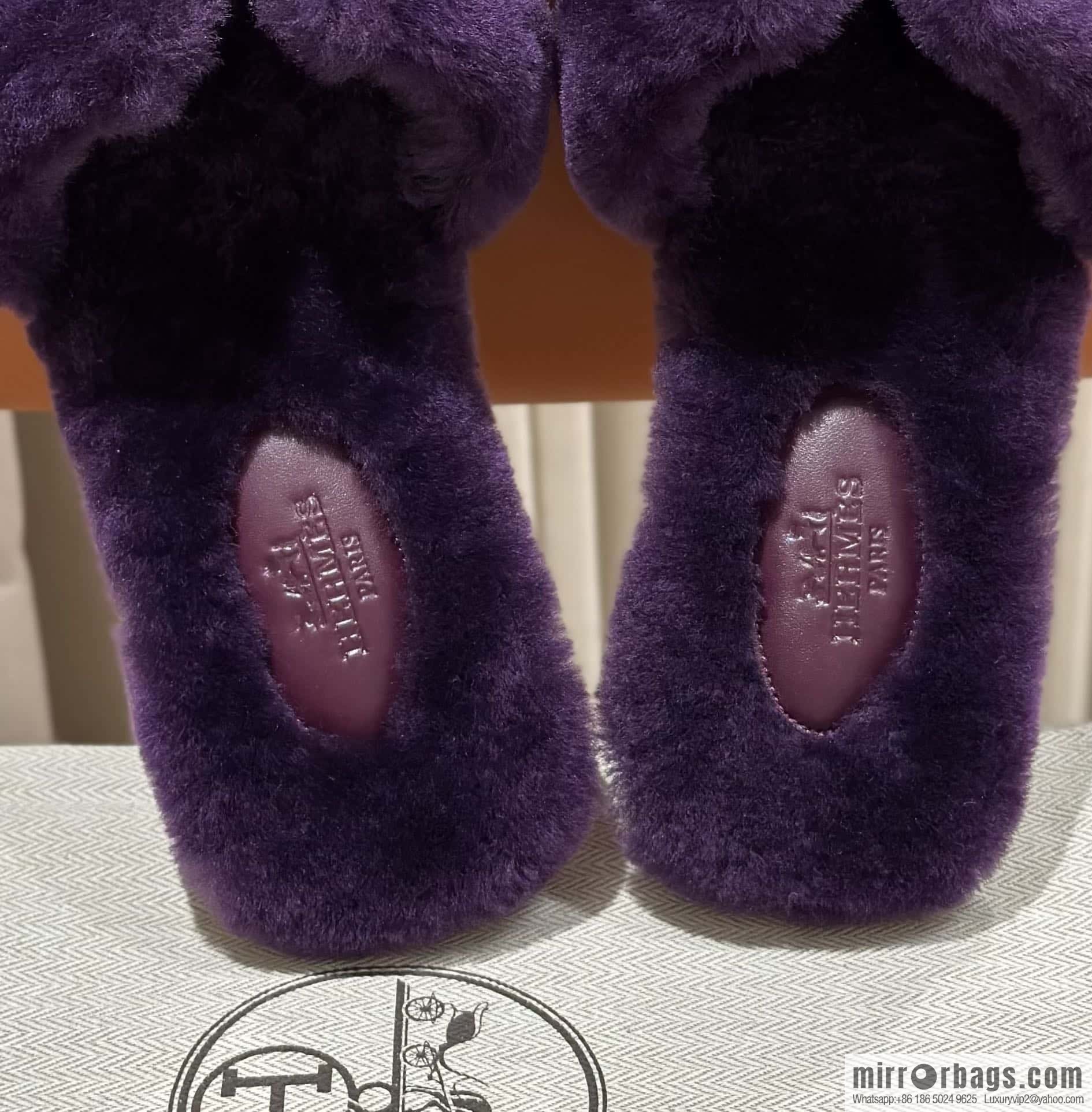 Hermès Mink Hair Slippers, Purple