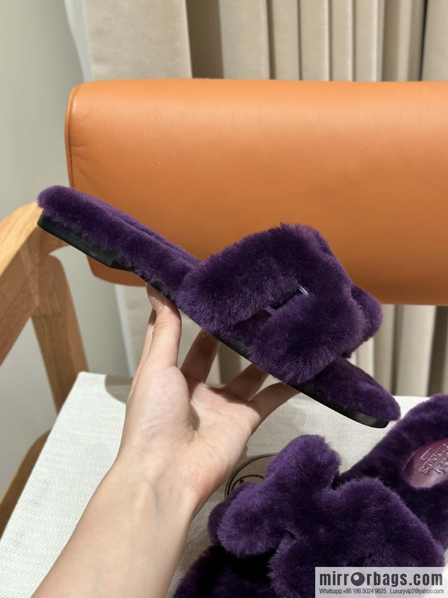 Hermès Mink Hair Slippers, Purple