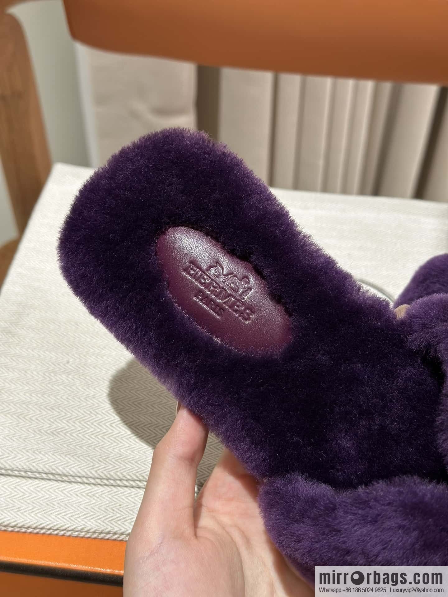Hermès Mink Hair Slippers, Purple