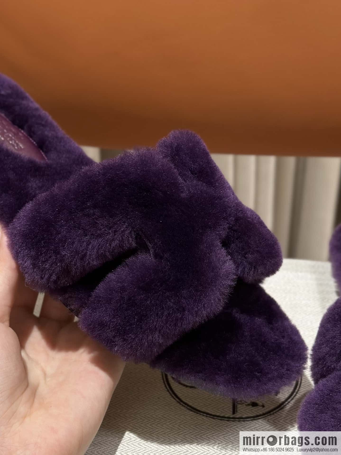 Hermès Mink Hair Slippers, Purple