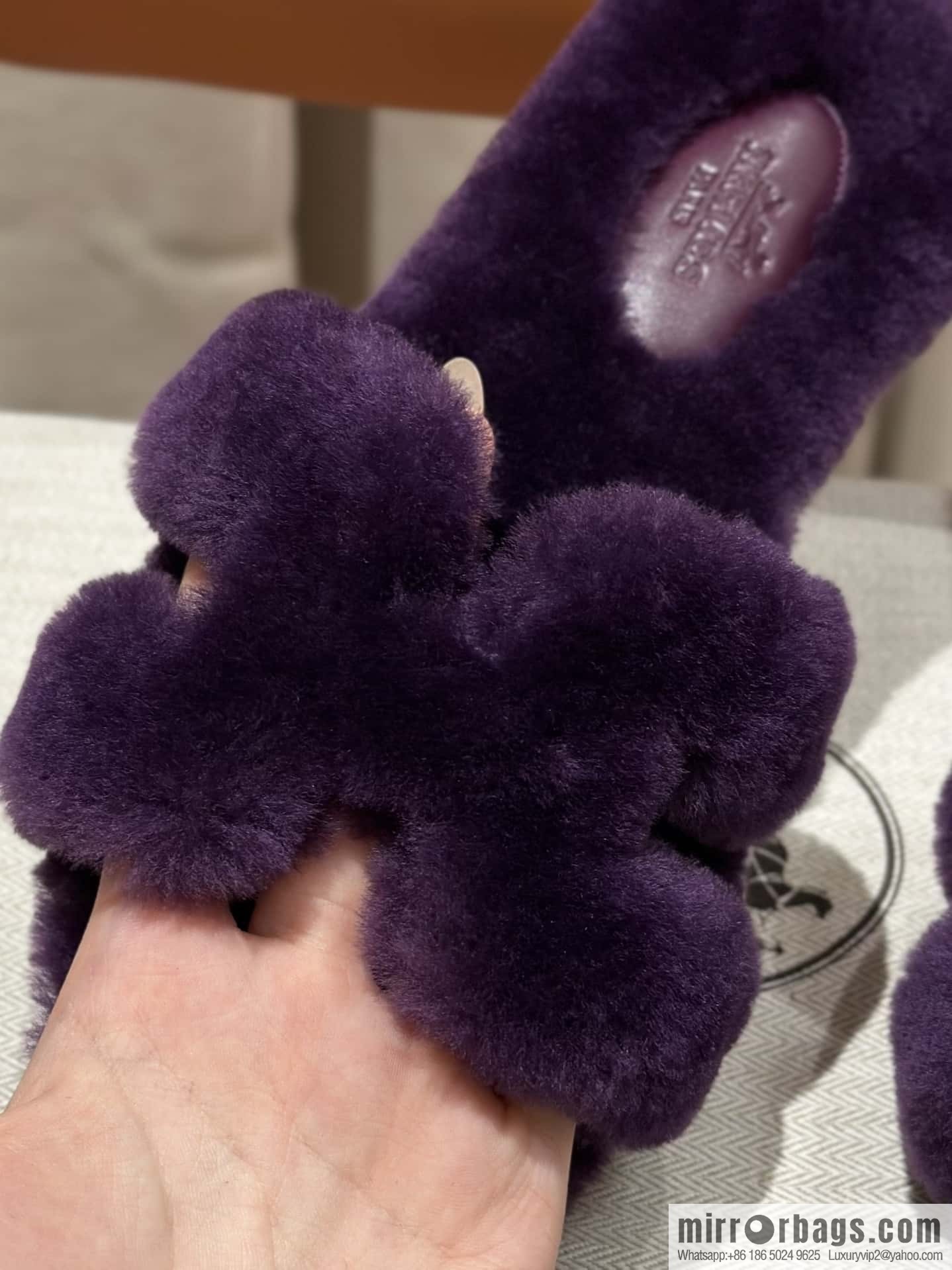 Hermès Mink Hair Slippers, Purple