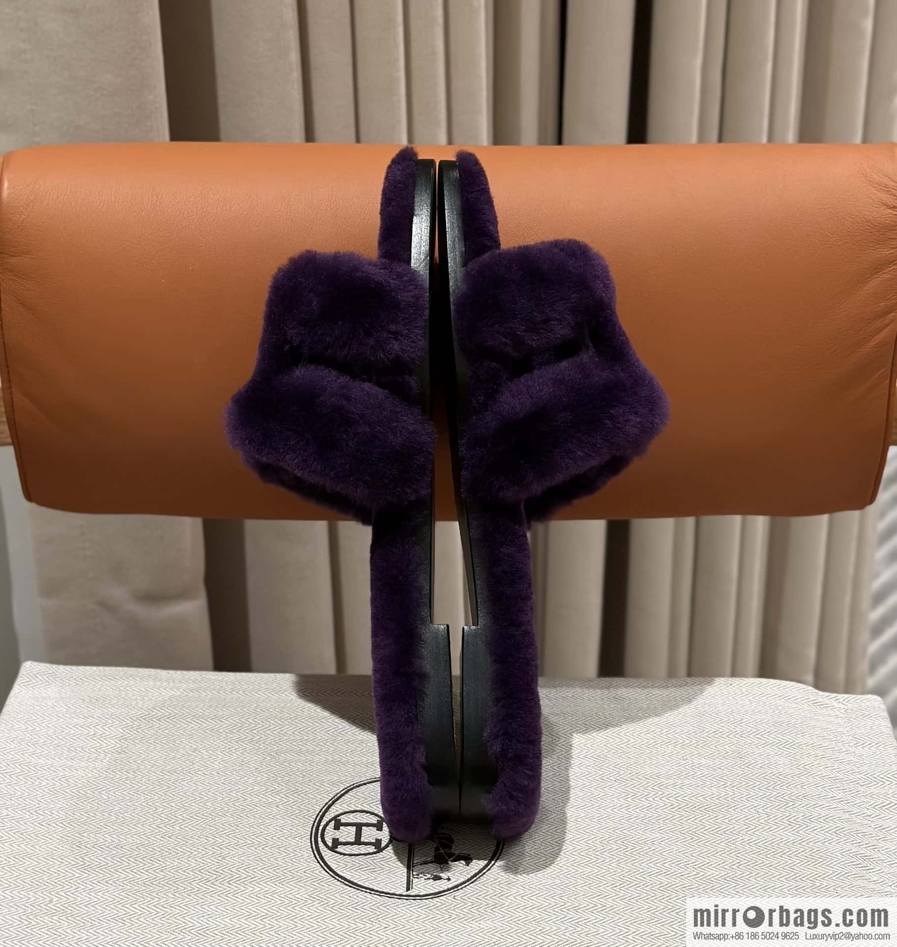 Hermès Mink Hair Slippers, Purple