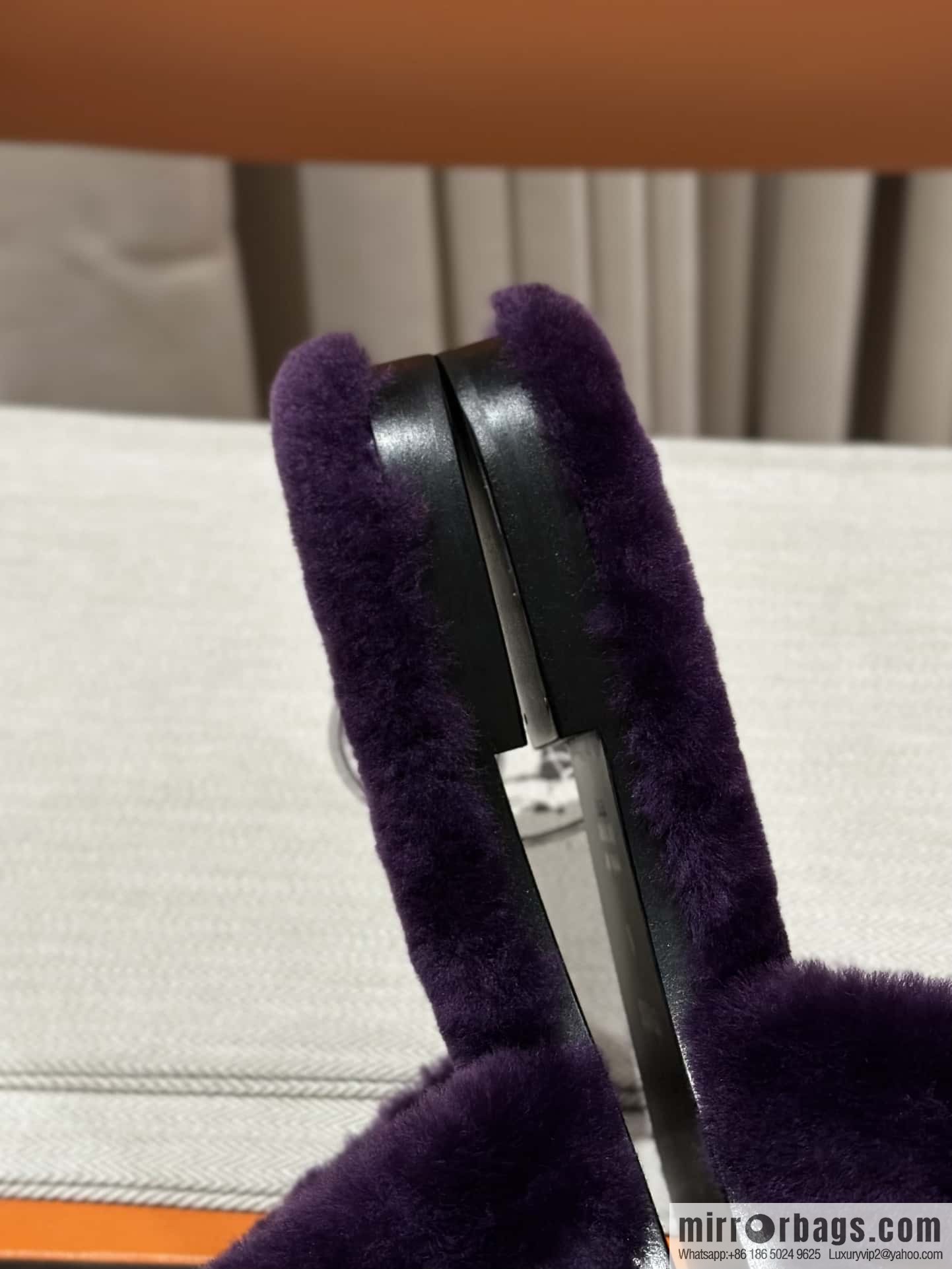 Hermès Mink Hair Slippers, Purple