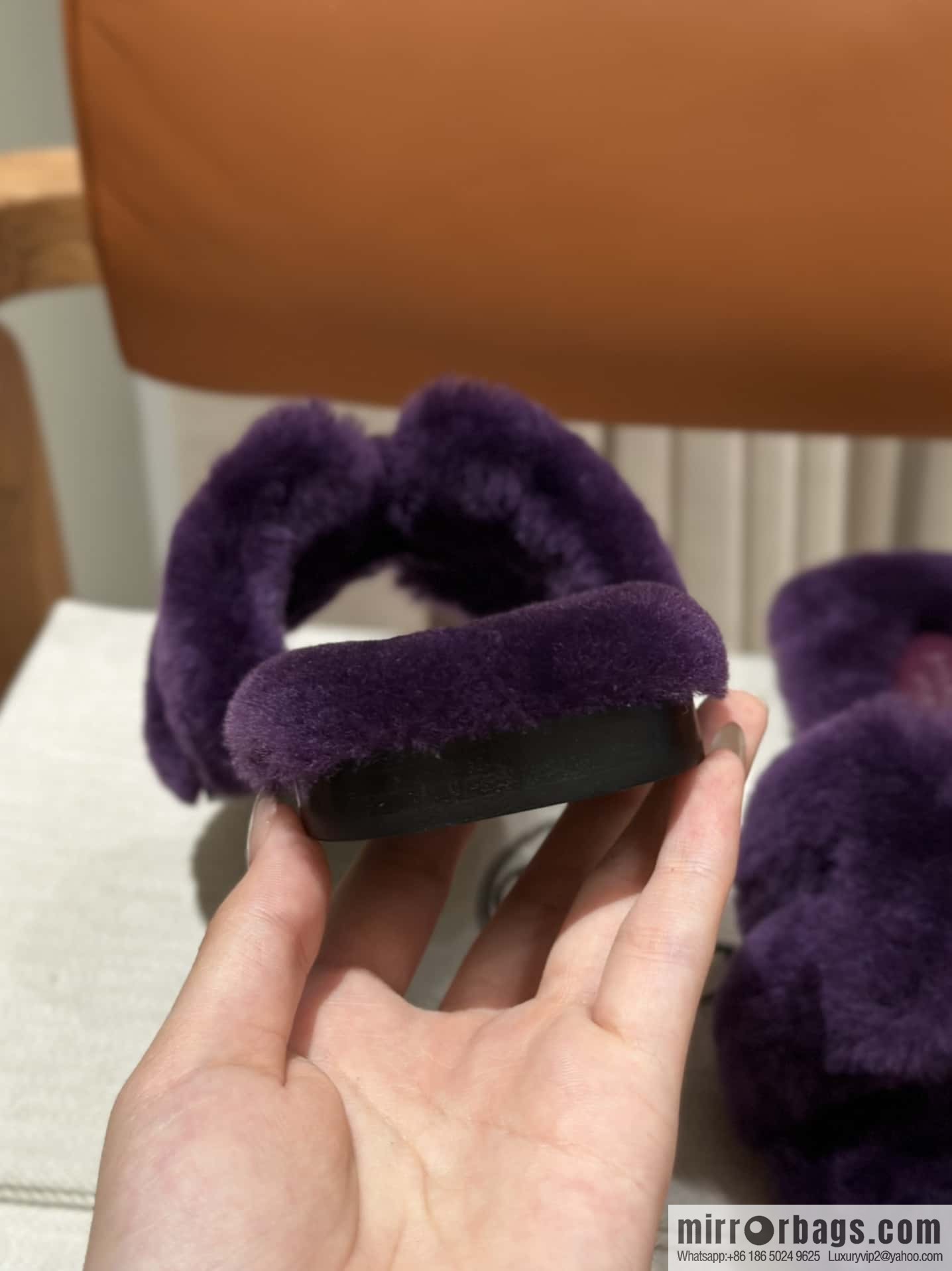 Hermès Mink Hair Slippers, Purple