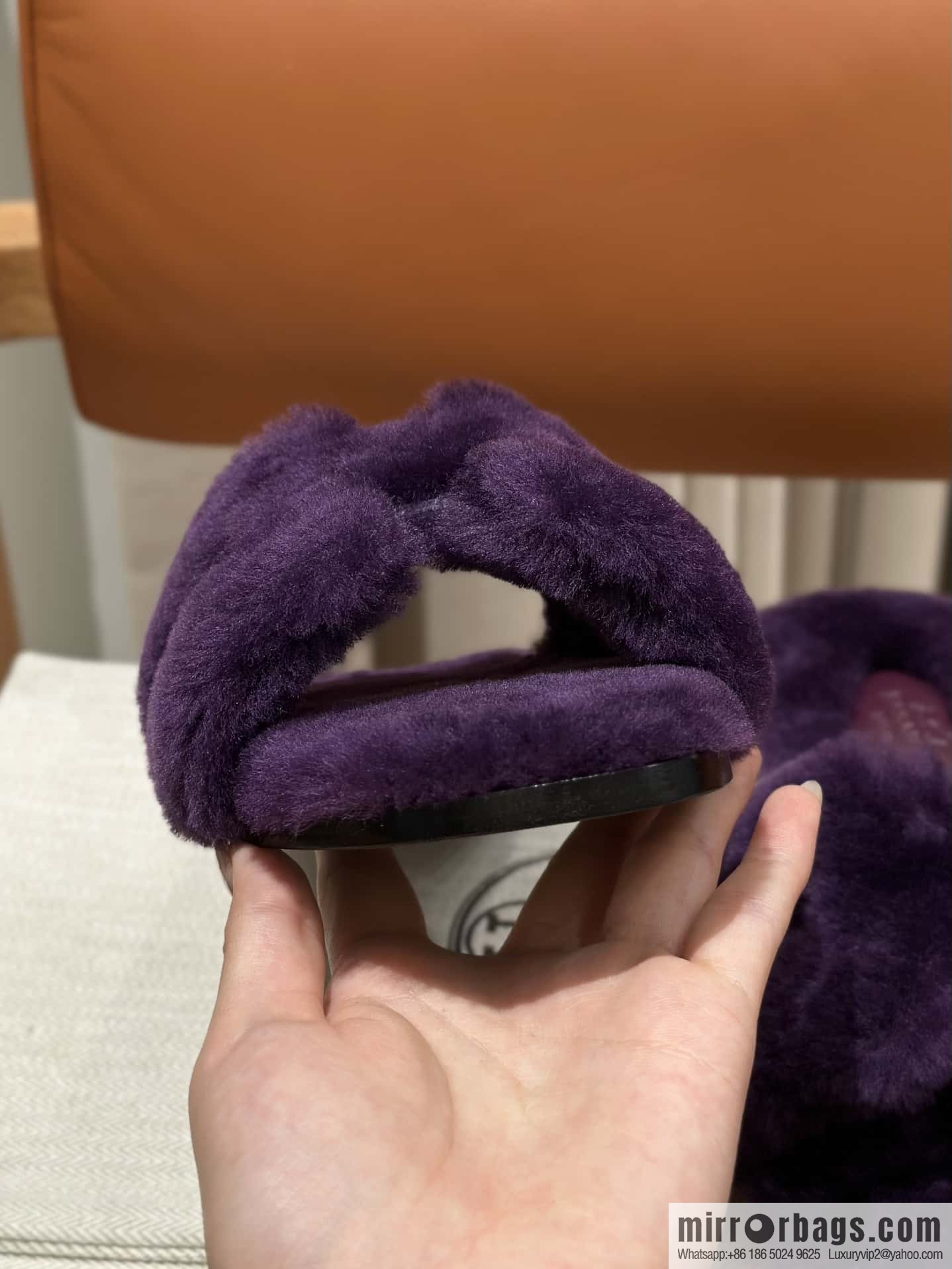 Hermès Mink Hair Slippers, Purple