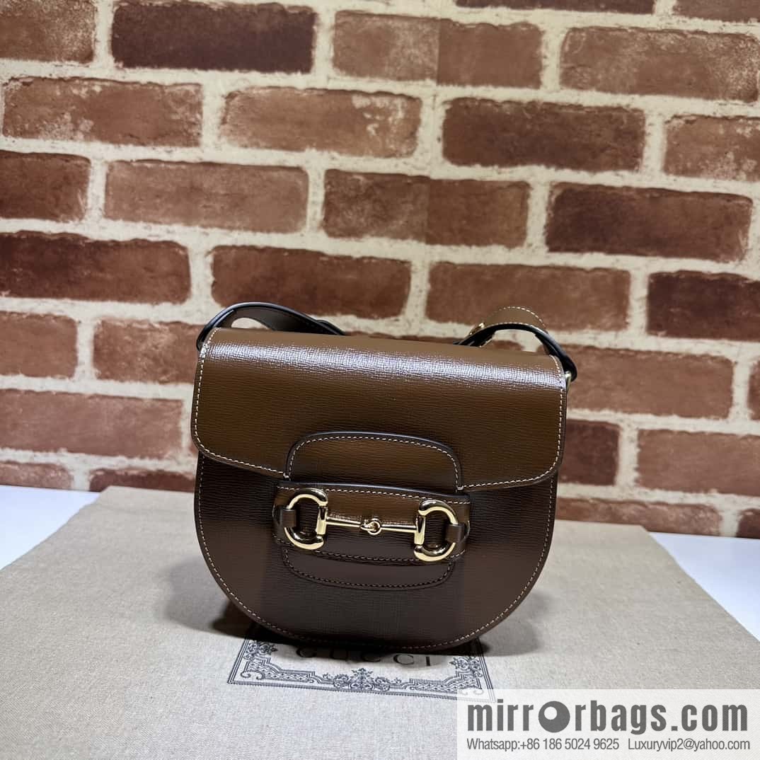 Gucci Horsebit 1955 series mini semi-circular handbag 760191 brown full leather