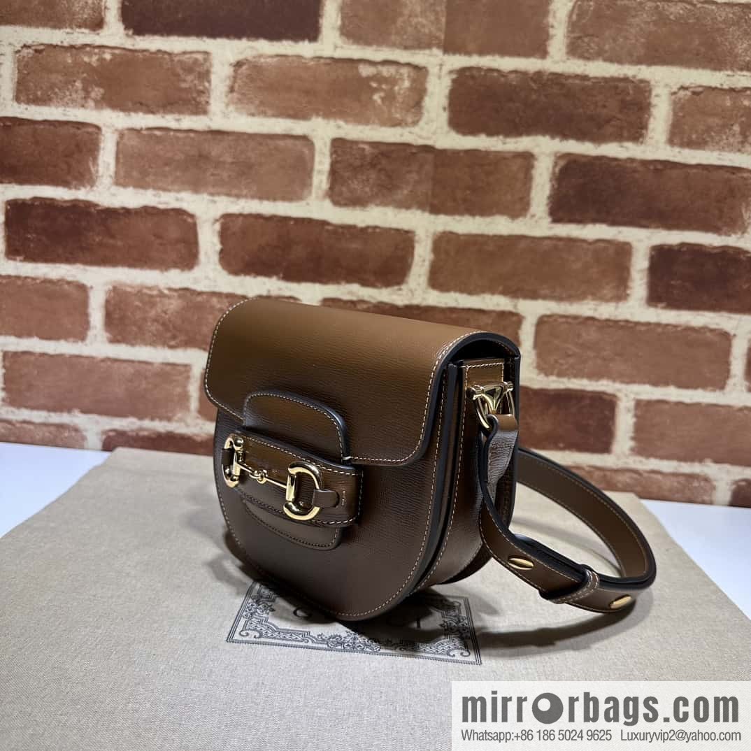Gucci Horsebit 1955 series mini semi-circular handbag 760191 brown full leather