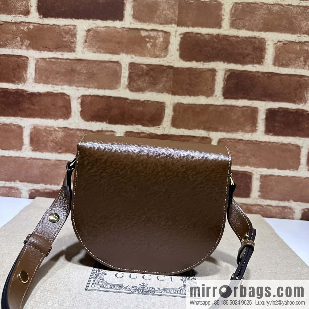 Gucci Horsebit 1955 series mini semi-circular handbag 760191 brown full leather