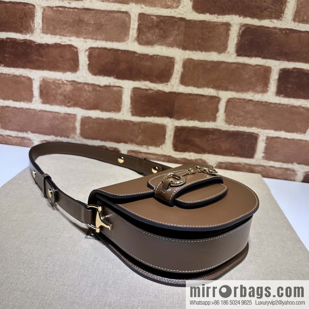 Gucci Horsebit 1955 series mini semi-circular handbag 760191 brown full leather