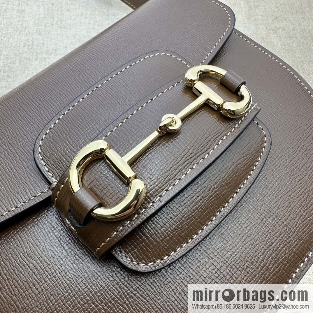 Gucci Horsebit 1955 series mini semi-circular handbag 760191 brown full leather