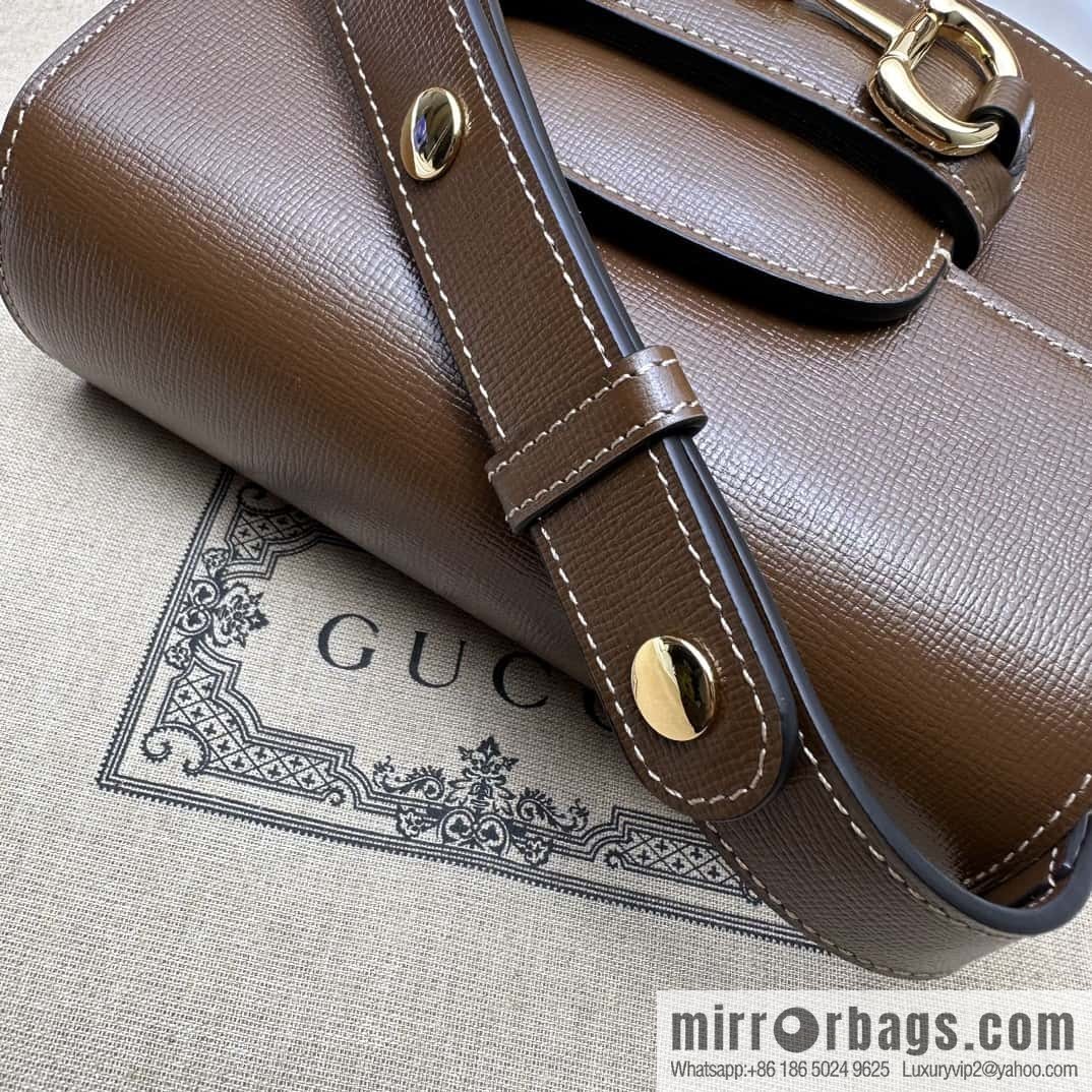 Gucci Horsebit 1955 series mini semi-circular handbag 760191 brown full leather