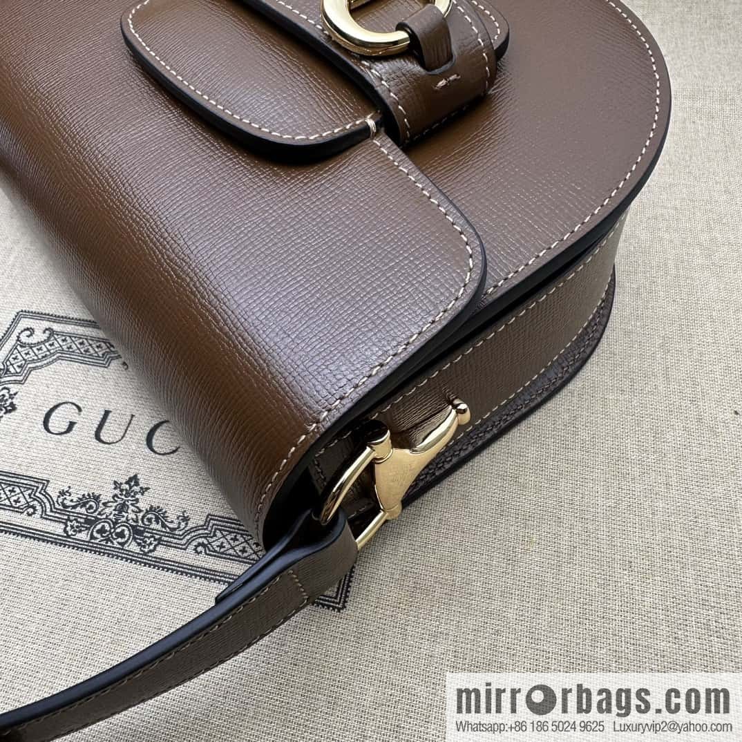Gucci Horsebit 1955 series mini semi-circular handbag 760191 brown full leather