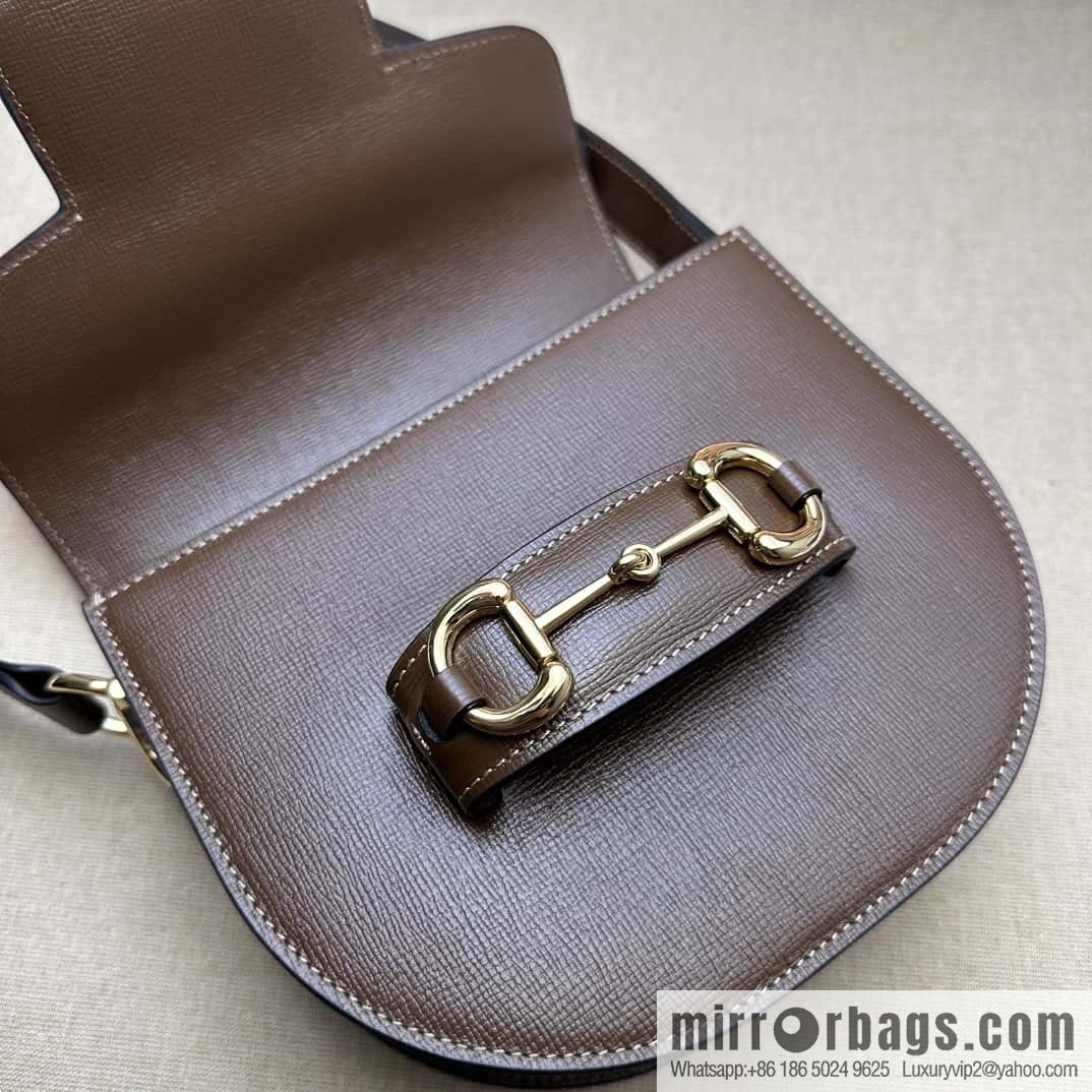 Gucci Horsebit 1955 series mini semi-circular handbag 760191 brown full leather