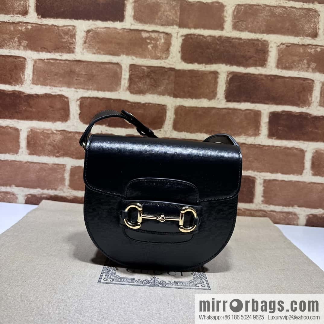 Gucci Horsebit 1955 series mini semi-circular handbag 760191 black full leather
