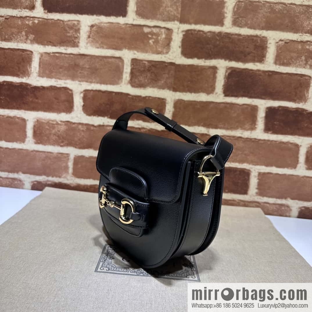 Gucci Horsebit 1955 series mini semi-circular handbag 760191 black full leather