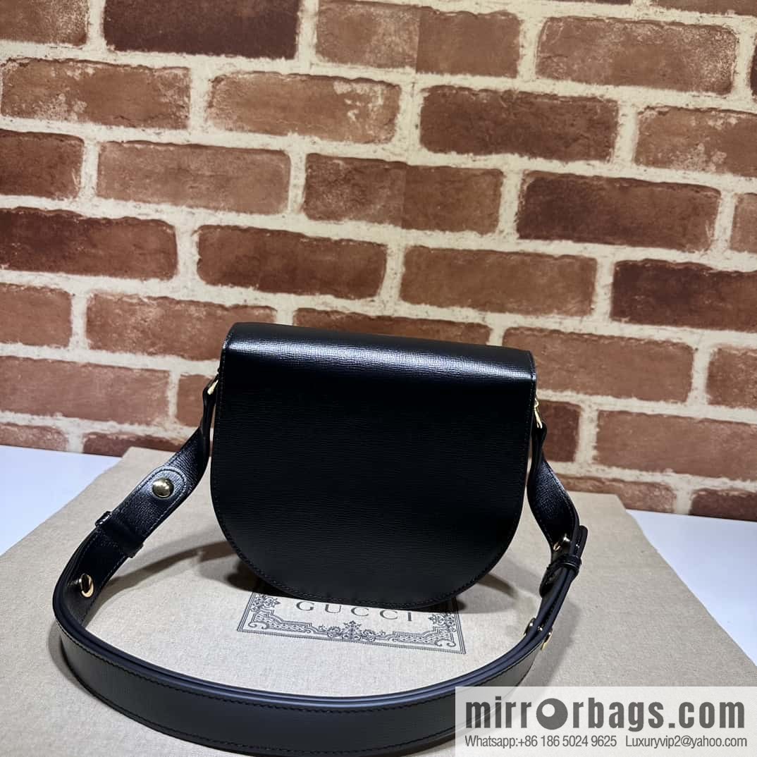 Gucci Horsebit 1955 series mini semi-circular handbag 760191 black full leather