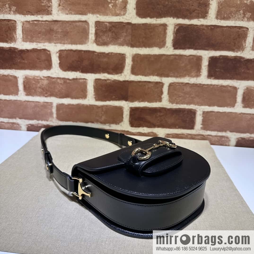 Gucci Horsebit 1955 series mini semi-circular handbag 760191 black full leather