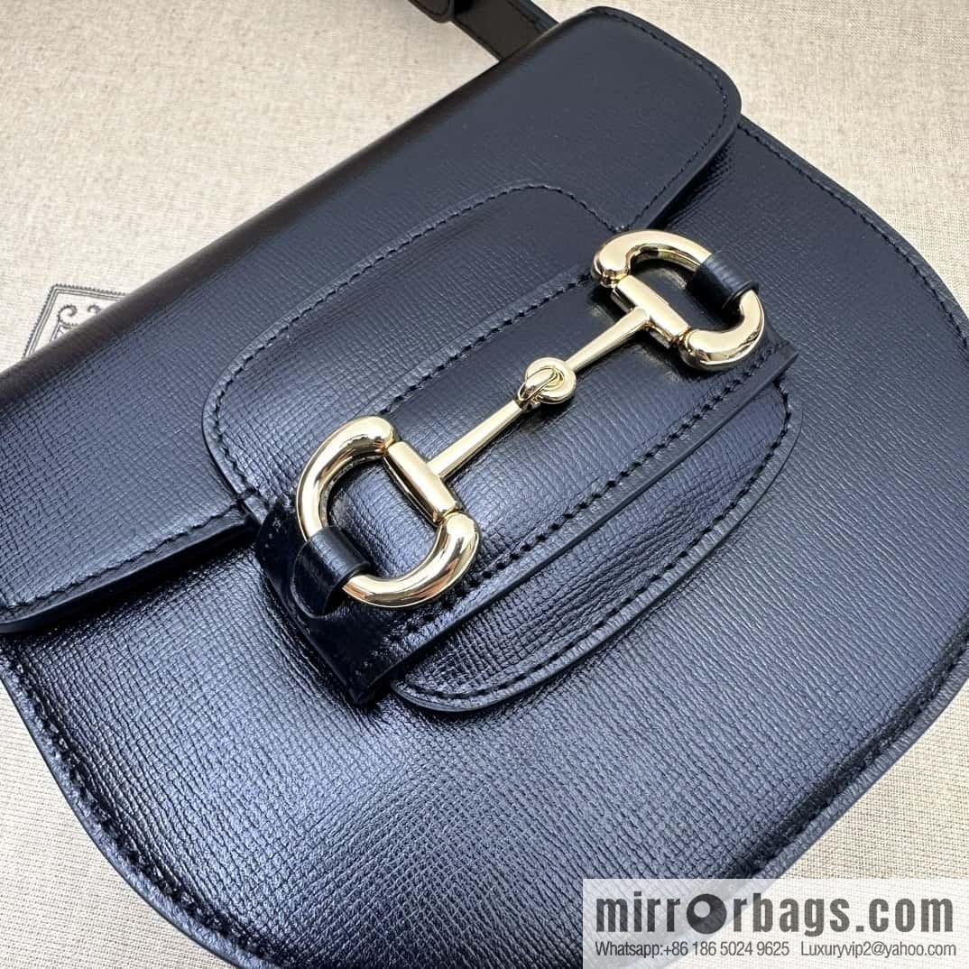 Gucci Horsebit 1955 series mini semi-circular handbag 760191 black full leather