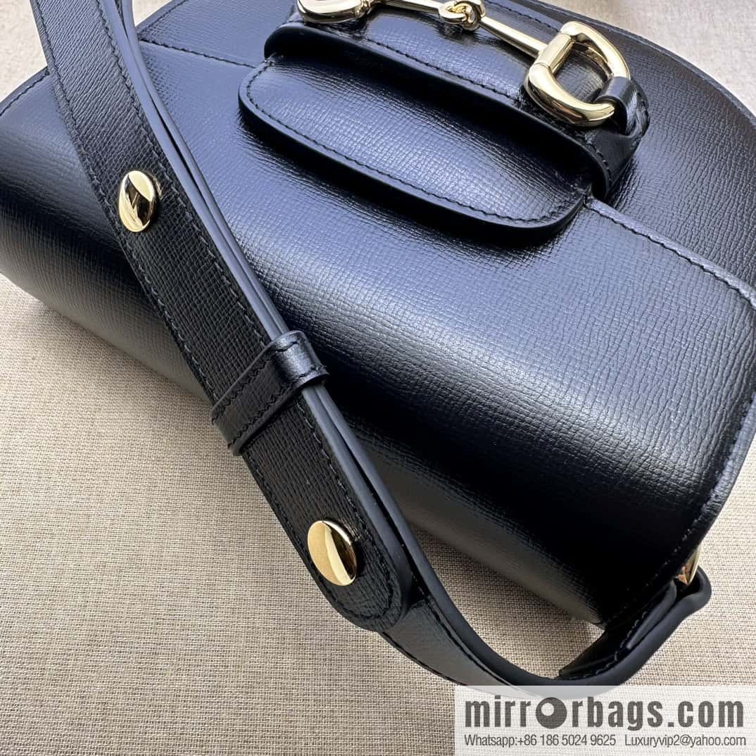 Gucci Horsebit 1955 series mini semi-circular handbag 760191 black full leather