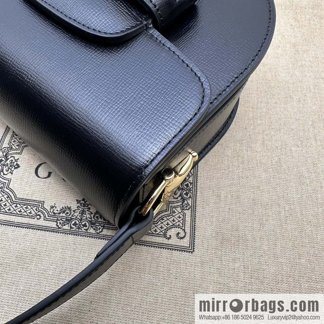 Gucci Horsebit 1955 series mini semi-circular handbag 760191 black full leather