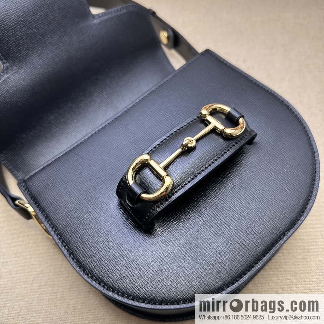Gucci Horsebit 1955 series mini semi-circular handbag 760191 black full leather