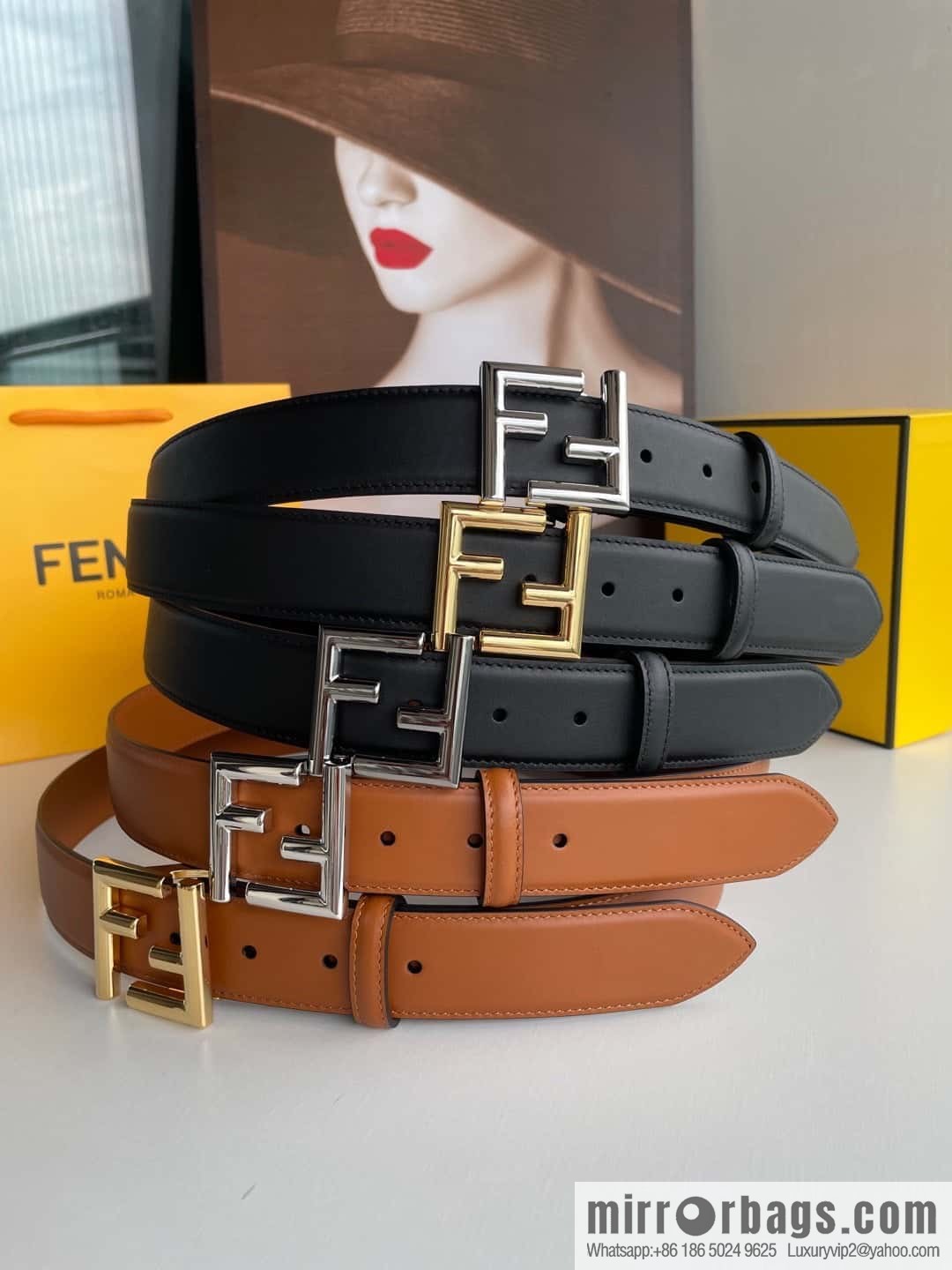 FENDI Fendi men's FF logo exquisite craftsmanship metal buckle, first layer cowhide belt