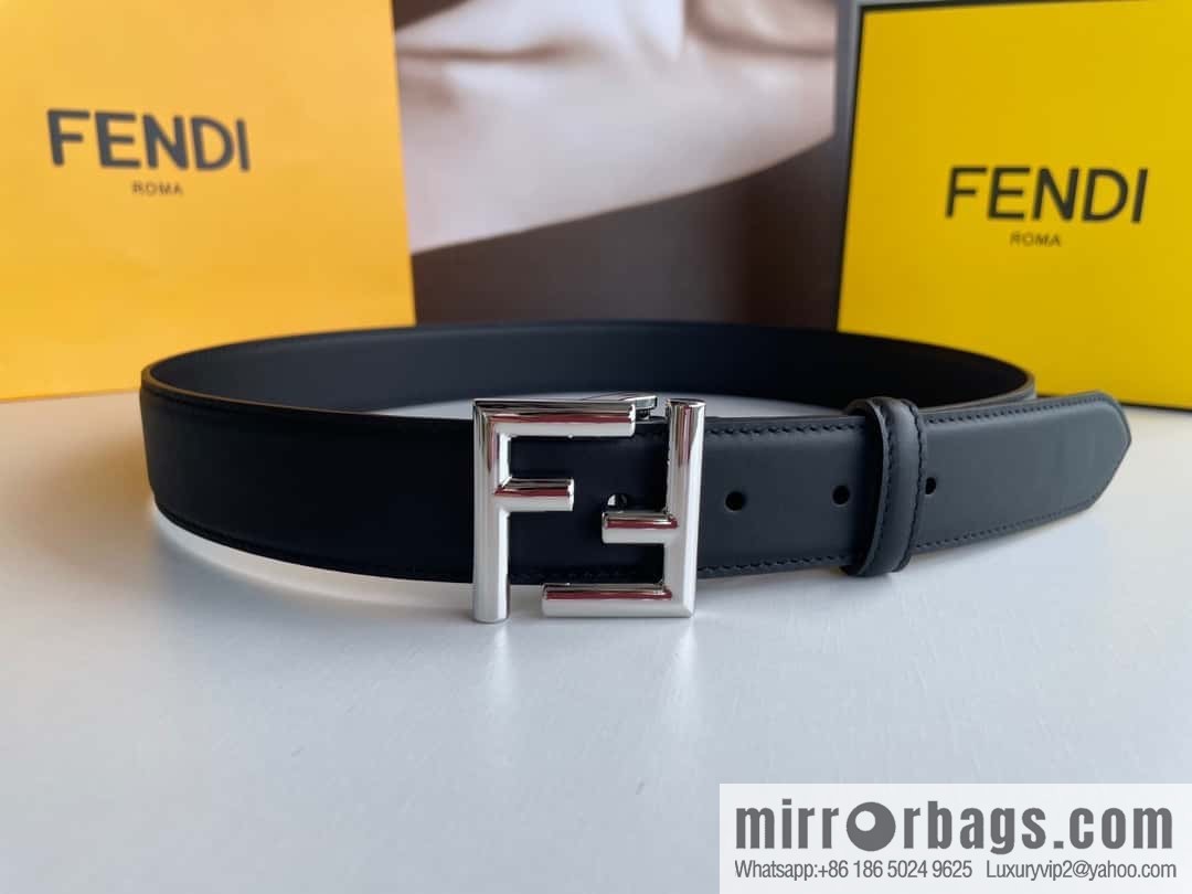 FENDI Fendi men's FF logo exquisite craftsmanship metal buckle, first layer cowhide belt