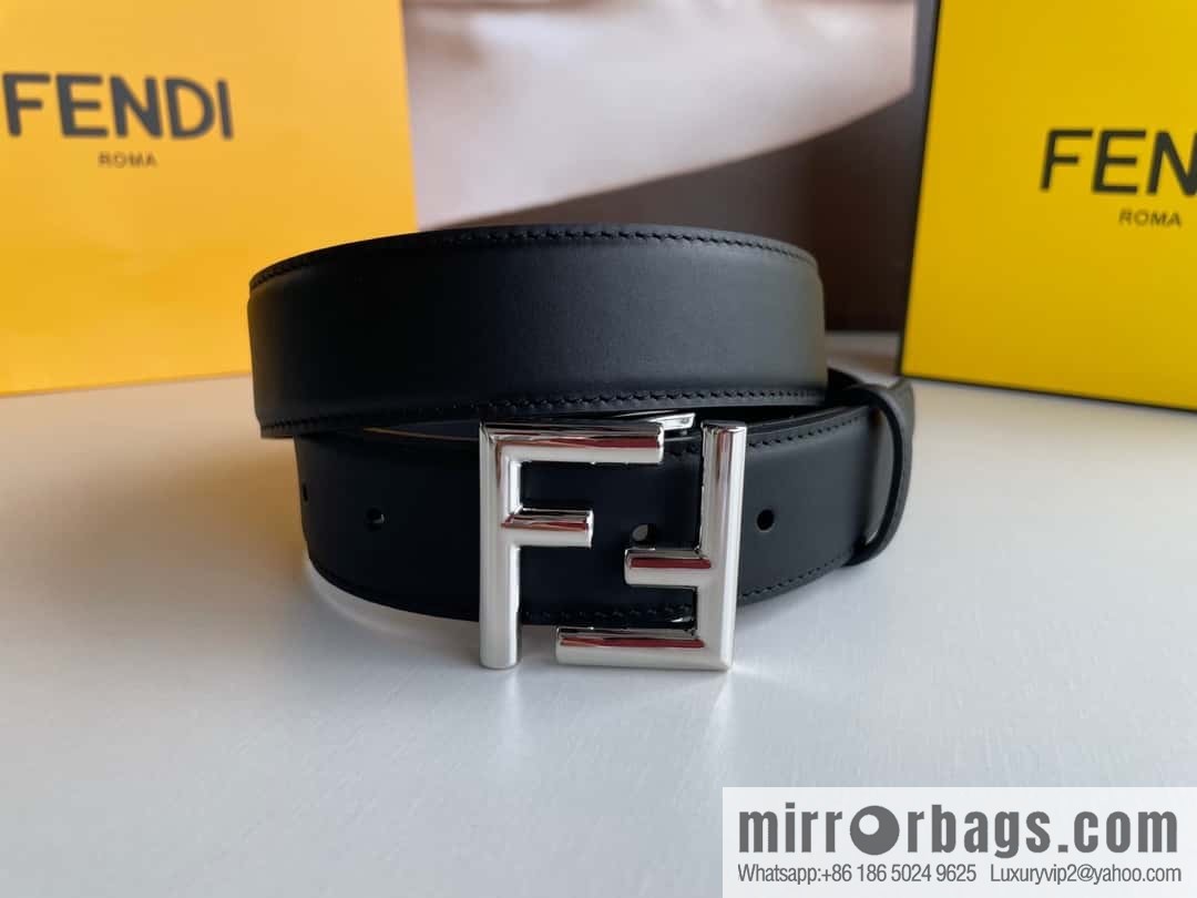 FENDI Fendi men's FF logo exquisite craftsmanship metal buckle, first layer cowhide belt