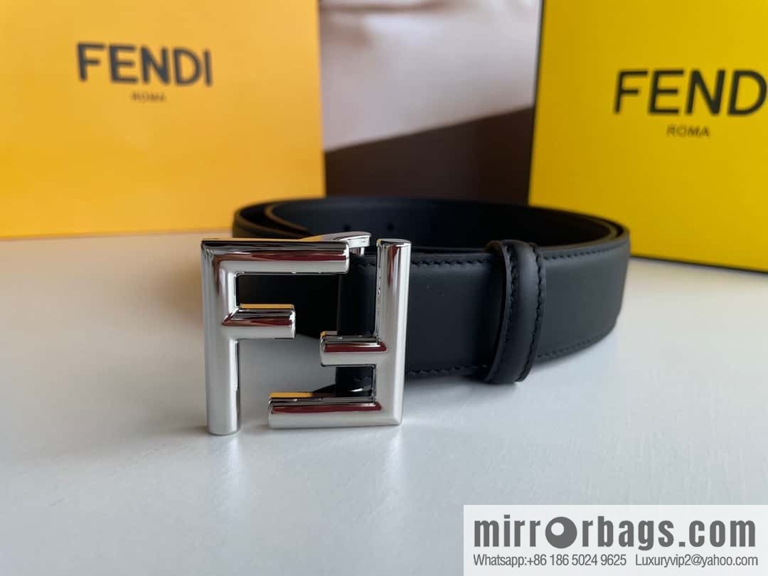 FENDI Fendi men's FF logo exquisite craftsmanship metal buckle, first layer cowhide belt