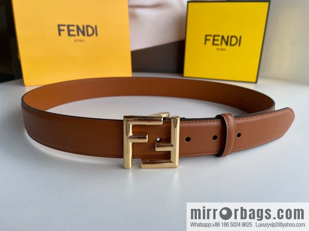 FENDI Fendi men's FF logo exquisite craftsmanship metal buckle, first layer cowhide belt